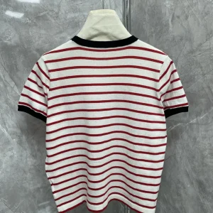 25 Summer New Women's High Quality Hooded Round Neck Knitted Striped Fashionable Short T-shirt Top