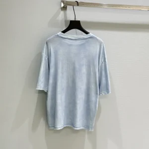 25 Spring and Summer New Women's High Quality Loose Distressed Short Sleeve T-shirt Cotton and Linen Round Neck Pullover Top
