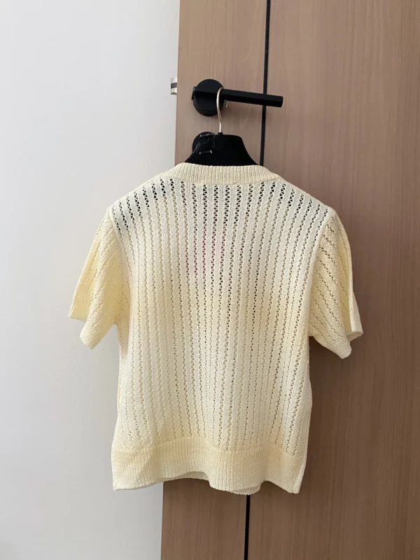 Women's 2025 New Product Bead Short Sleeve Hollow Round Neck Slim and Versatile Casual T-shirt - Image 2