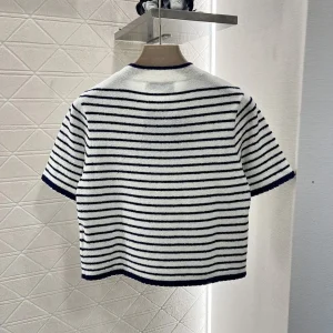 2025 New Color Contrasting Letter Short Sleeve Knitted Shirt Women's Striped Slim Fit T-shirt 54