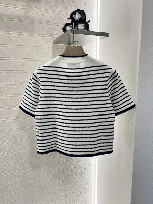 2025 New Color Contrasting Letter Short Sleeve Knitted Shirt Women's Striped Slim Fit T-shirt 54