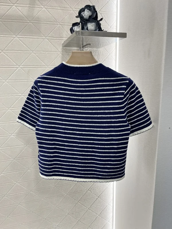 2025 New Color Contrasting Letter Short Sleeve Knitted Shirt Women's Striped Slim Fit T-shirt 54 - Image 2