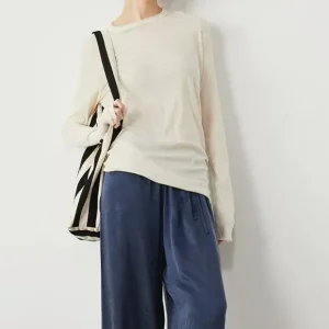 Women 2025 Summer New Natural Skin-skin Round Neck Cotton Micro-transparent Sun Protection Long-sleeved T-shirt