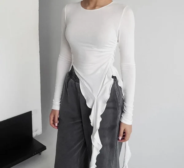 Personalized Irregular Knitted Slim Fit Women's T-shirt for Spring and Summer 2025